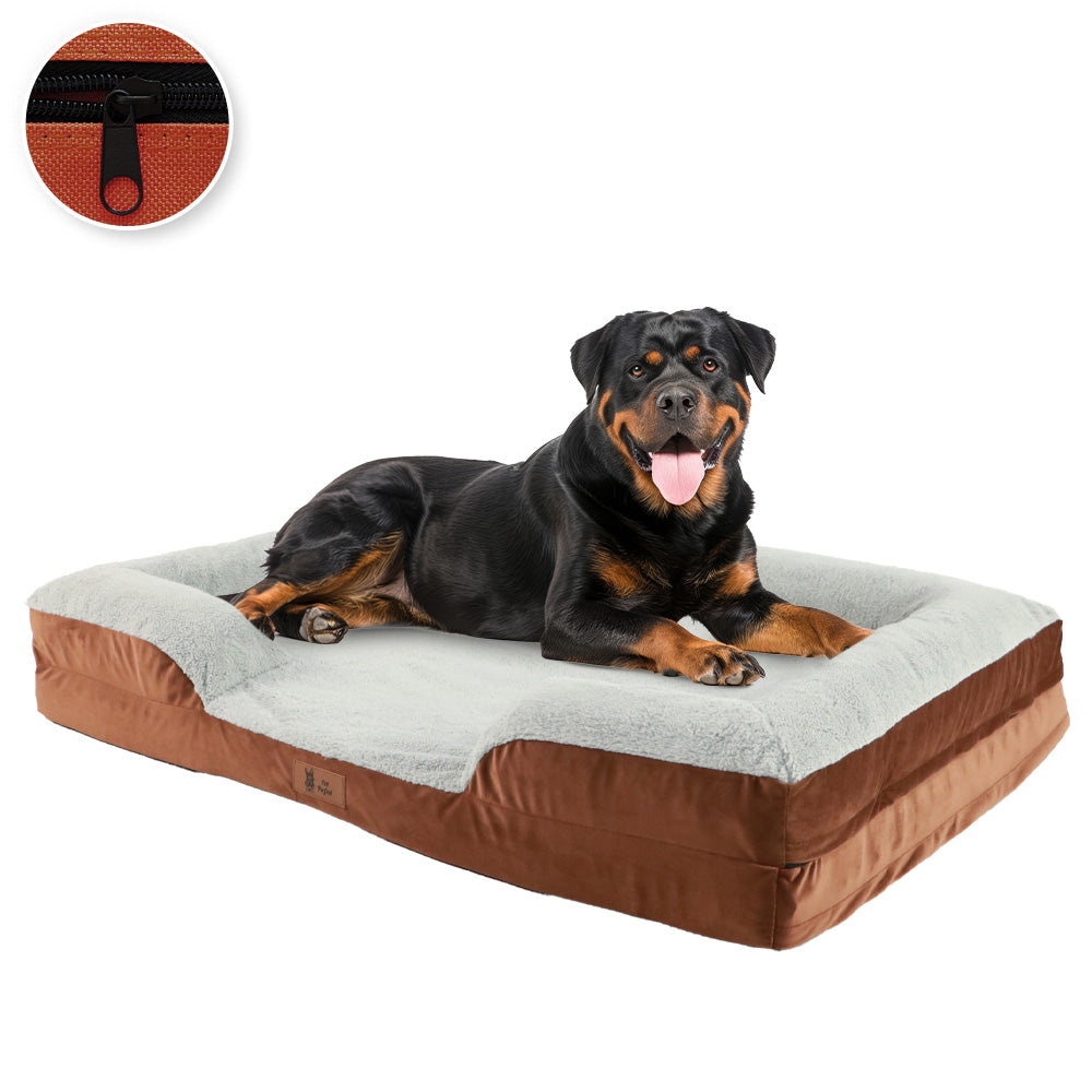 HMTOPE Orthopedisch hondenbed, hondenmat in dubbeldeks-design, wasbaar hondenkussen, afneembare hondenmand, 120 cm voor grote honden, bruin